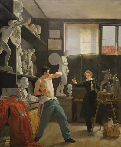 A Sculptor (Christen Christensen) Working from a Live Model in His Studio by Wilhelm Bendz